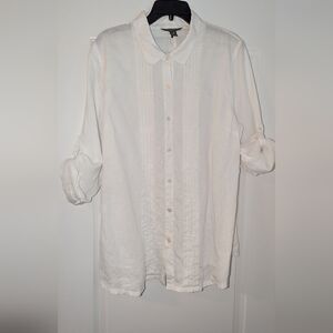 Tommy Bahama white linen button down tunic with roll up button sleeves. Sz large